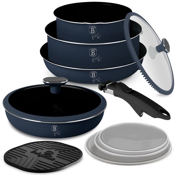 Berlinger Haus 10-Piece Oven Safe Titan Pro Coating Cookware Set - Deep Sea