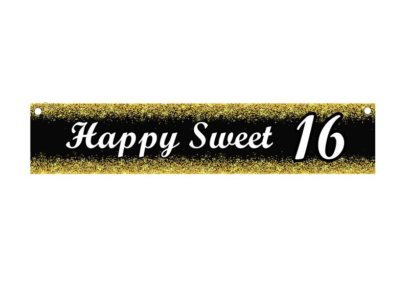 Banner 16th Birthday Wood on Vinyl 100cmx20cm