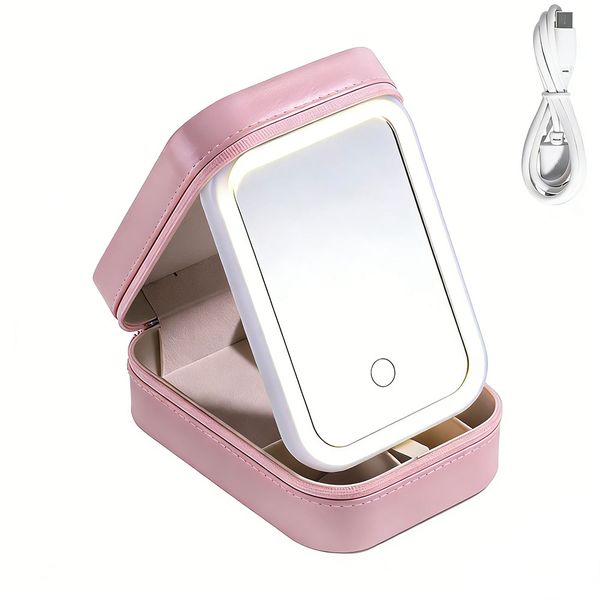 Portable LED Makeup Bag with Light Mirror, Travel Cosmetic Mirror Case