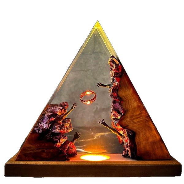ZELTRYN Lord of the Rings One Ring Resin Ornament Wood Base Night Light