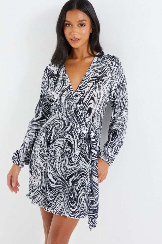 Quiz Ladies Petite Black Plisse Swirl Wrap Dress | Shop Today. Get it ...