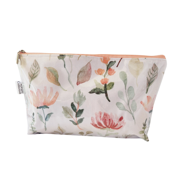 Nordic Scandinavian Pink Flower Cosmetic Toiletry Makeup Travel Bag Pouch