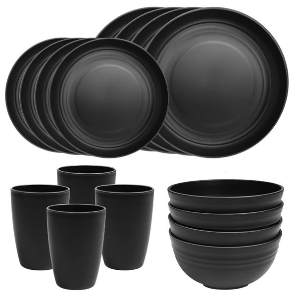 16-Piece Plastic Dinnerware Set Unbreakable Plates Bowls Cups Lightweight