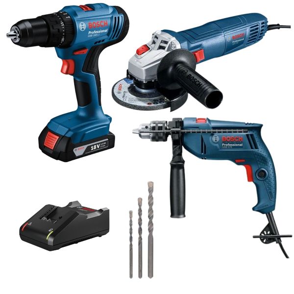 Bosch - Cordless Impact Drill Kit with Corded Impact Drill &amp; Angle Grinder