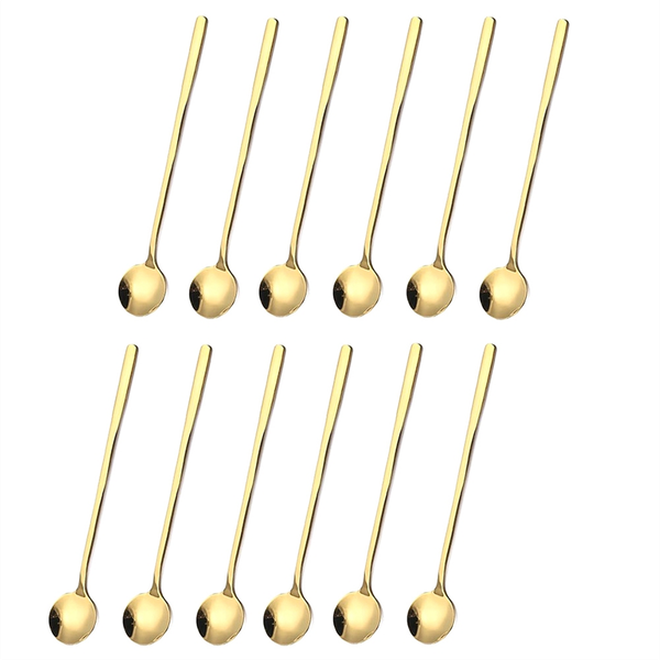 Gold Long Handle Coffee and Tea Spoons - Set of 12