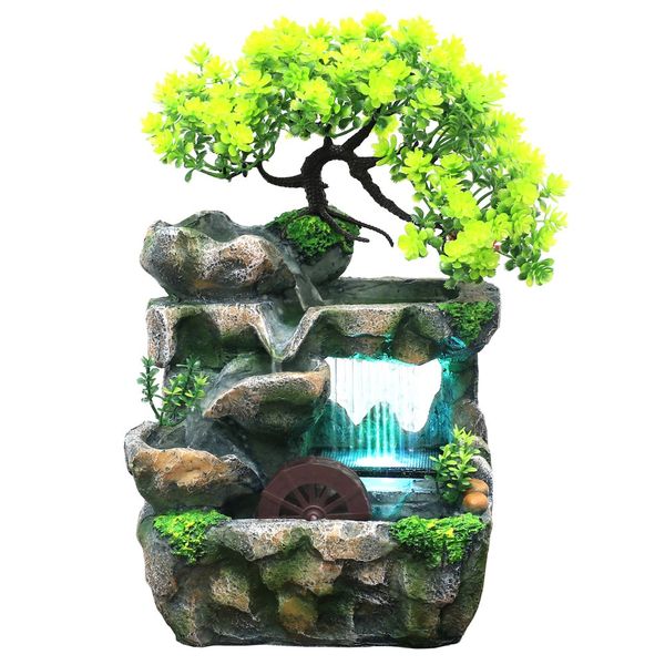 Indoor Desktop Feng Shui Rockery Fountain Decor US Plug