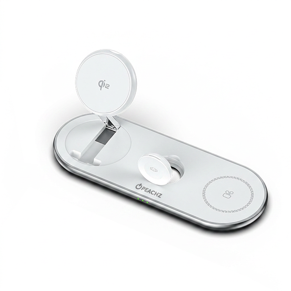 PEACHZ Qi2 3-in-1 Magnetic Wireless Charging Stand (15W) White