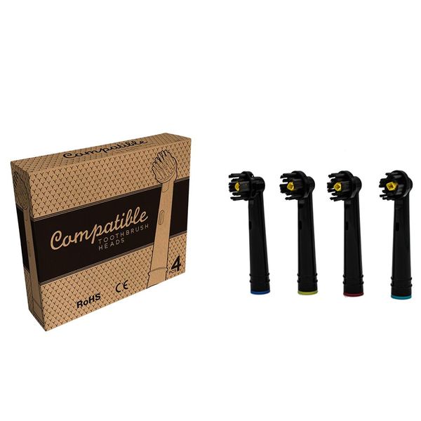 DrSmiles Replacement Heads for Oral-B Electric Toothbrush - 4 Pack - Black