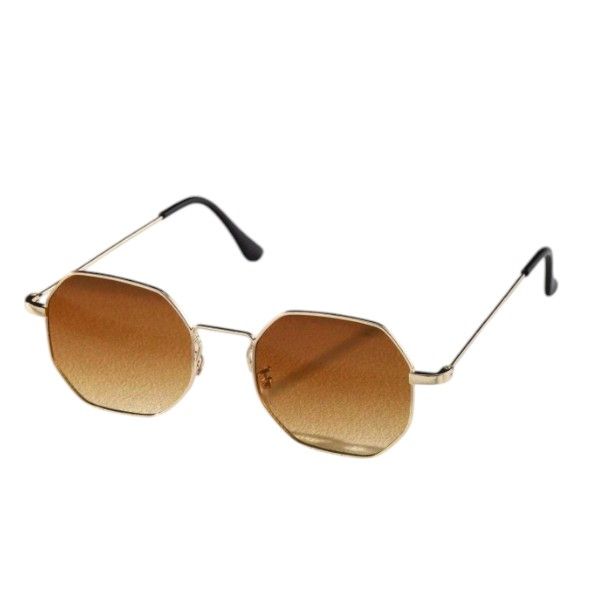 Men's Geometric Metal Frame Tawny Tinted Lens Fashion Glasses - Brown