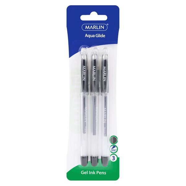 Marlin Gel Glide gel ink pens 3's Black 0.7mm