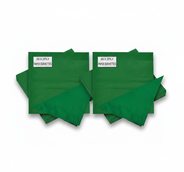 Green 2-Ply Disposable Serviettes, 33 cm, 20 Piece Pack - 2 Pack
