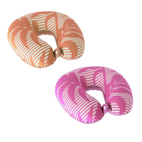 Neck Pillow with Leaf Print Design - 2 Pack (Pink &amp; Orange)
