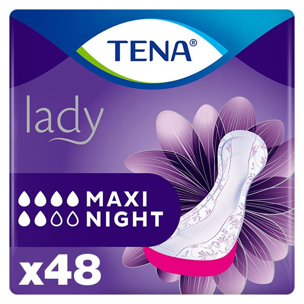 TENA Lady Maxi Night Incontinence Pads – Bulk Pack of 48 Pads