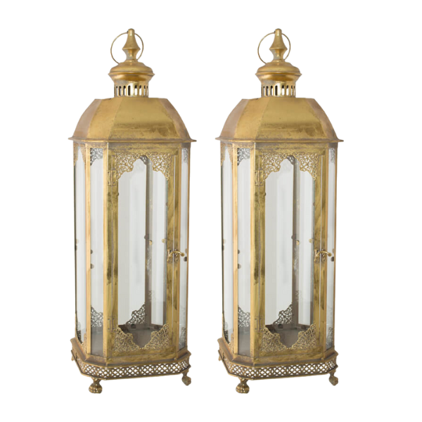 Set of 2-Vintage Gold lantern -74cm