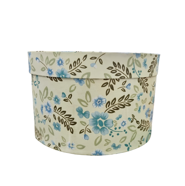 Blue Floral Hat Box , White Shredded Tissue Paper &amp; Ribbon Set