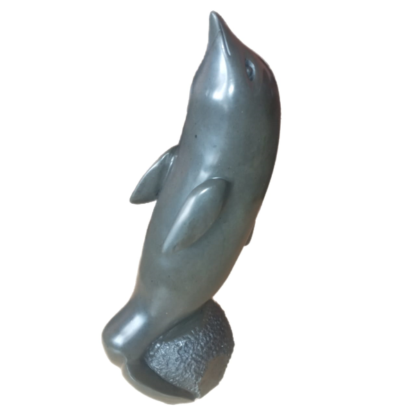 Kitro Grey Natural Stone Dolphin Tabletop Sculptures 37cm