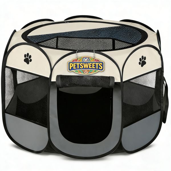 Grey Portable Pet Playpen Pet Exercise Pen Pet Tent Playground - Large