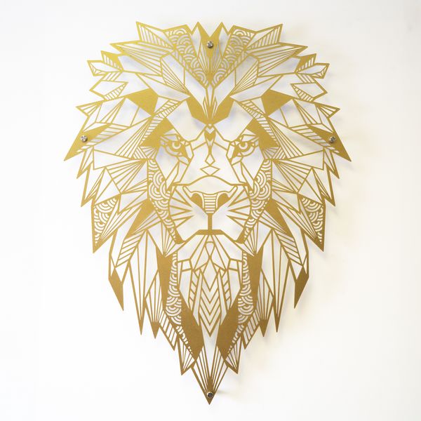 Golden Geometric Lion Majesty Wall Art Decor - 78x58cm