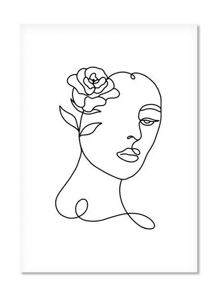 Line Art - Abstract Face with Flowers
