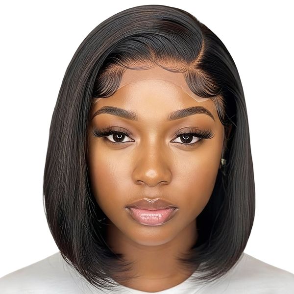 Wear&amp;Go 10Inch Straight Bob - Brazilian Glueless 13x4 Frontal Wig Black In