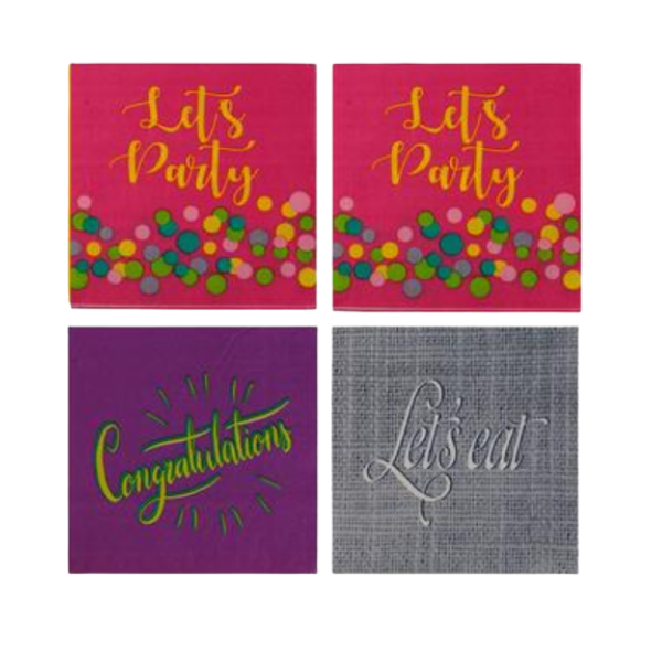 Serviettes with Celebratory Words (20 Serviettes) - Set of 4