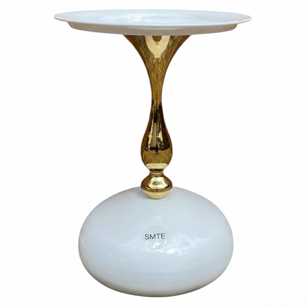 SMTE - Luxury Marble Pedestal Accent Side Table with Gold Stem - White