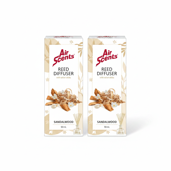 Air Scents Reed Diffuser Sandalwood 50ml - Warm Woody Home - 2 Pack