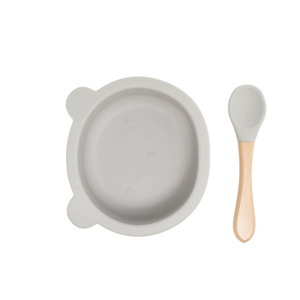 Baby Bear Silicone Suction Bowl With Spoon - Grey
