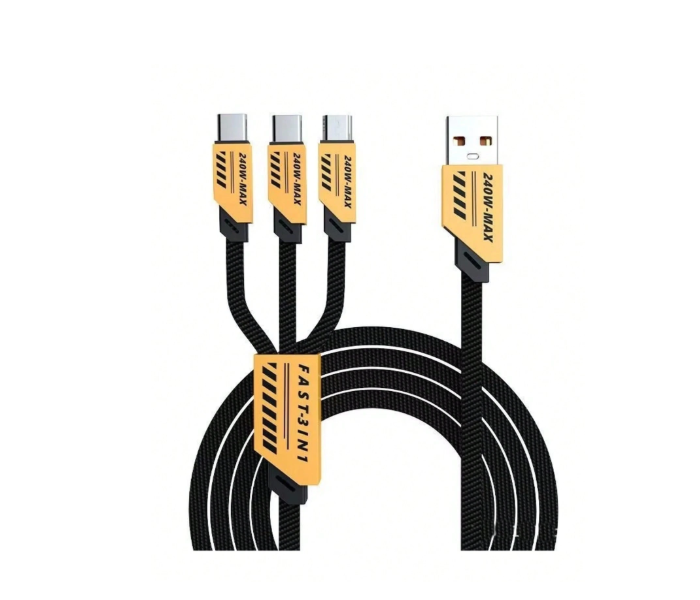 240W Fast Charging 3-in-1 USB Cable - Type-C, Micro USB &amp; Lightning