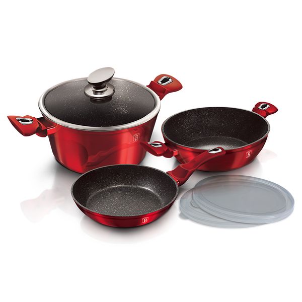 Berlinger Haus 6-Piece Marble Coating Smart Lid Cookware Set - Burgundy