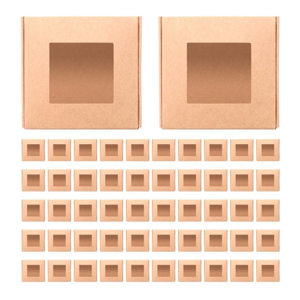 50 Pcs Mini Kraft Paper Box With Window For Homemade Candy (Black)