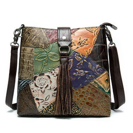 Genuine Leather Handbag Shoulder Satchel Multicolor Crossbody Bag for Women Image