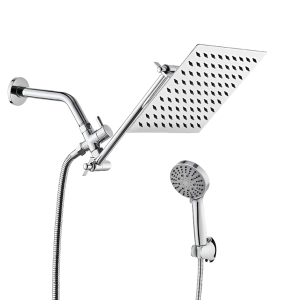 Shower Head Set with 8 Inch Adjustable Extension Bracket Silver Arm Holder
