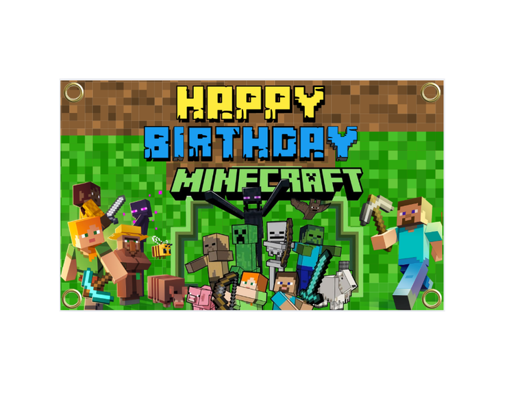 Minecraft Birthday Banner - Ready To Hang Background - PVC Banner