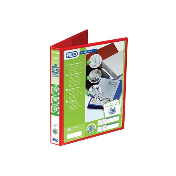 Elba Panorama A4 XL D Ring 25mm Capacity Presentation Binder RED Folder