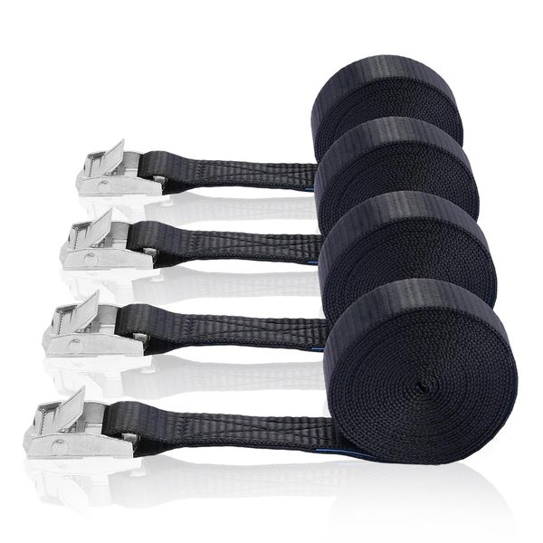 4 Pack Heavy Duty Strapping Adjustable Cam Buckle Tie Down Straps 1" x 197