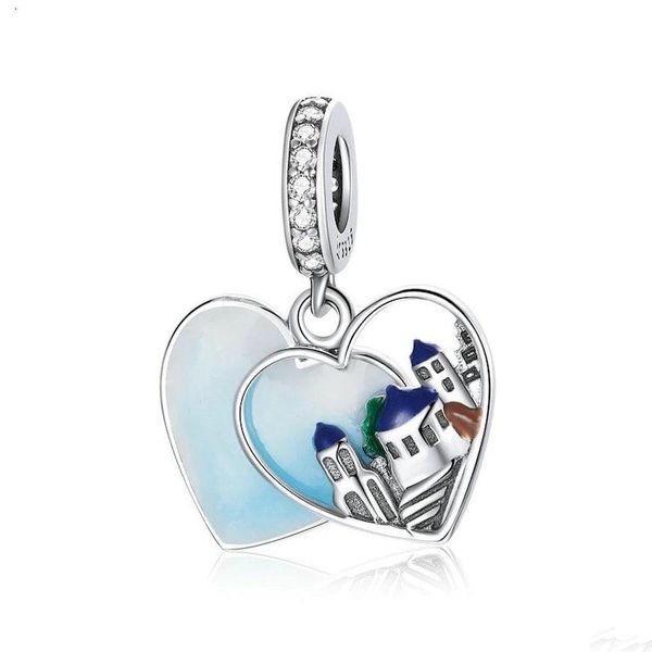 925 Sterling Silver Charm, Santorini Charm for Bracelet, Travel Charm