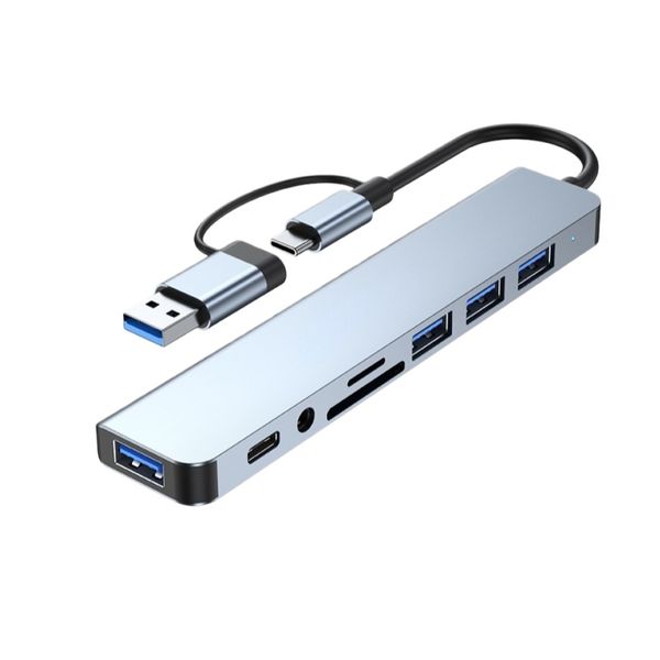 8-in-1 USB Hub with Card Reader Compatible with MacBook Gray
