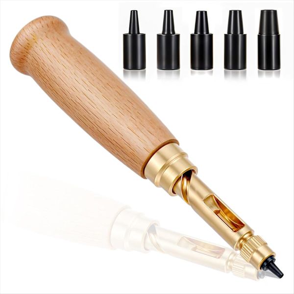 Japanese Screw Punch Adjustable Leather Hole Punching Tool Wood Handle Belt