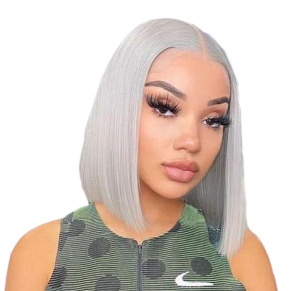 12 Inch Glueless Full Frontal Bob Wig - Grey Colour