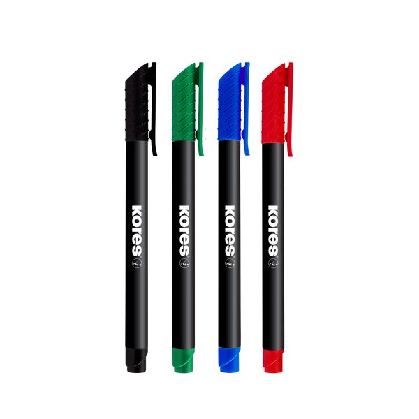 Kores K-Marker P1 Permanent Marker, Assorted Colours, Wallet of 4
