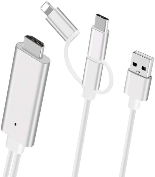 3 in 1 HDTV Adapter Cable Lightning Type-C Micro Port to HDMI TV Projector