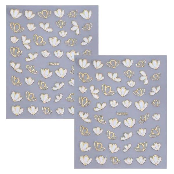 2 Piece - Flower Petal Nail Art Sticker Set - Gold, White