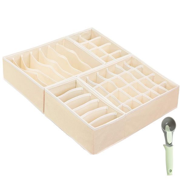 Optic 4 Pieces Collapsible Storage Drawer Organizer-Beige