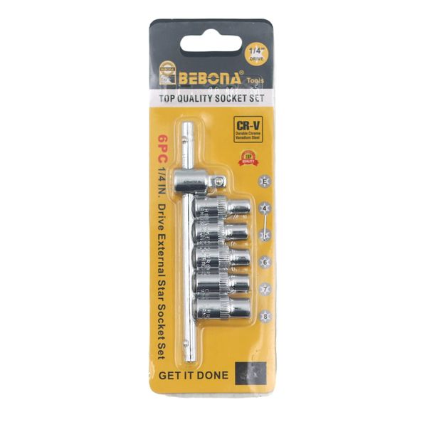 Bebona 6-Piece 1/4 Inch External Torx Socket Set &amp; Sliding T-Bar AY001-147