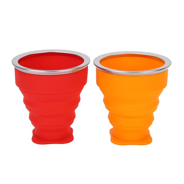 Portable Silicone Collapsible Drinking Cup 2Pcs RedOrange