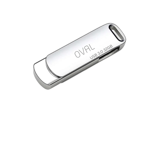 OVAL 32GB USB 3.0 Flash Drive - High-Speed Stainless Steel Memory Stick