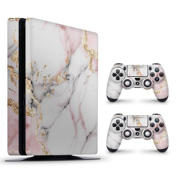 Decal Skin Compatible with PS4 Slim - White Light Pink Marble Gold (Decal Only)
