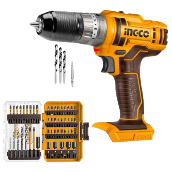 Ingco - Cordless Impact Drill (Tool Only) &amp; 49Pc Impact Screwdriver Bit Set