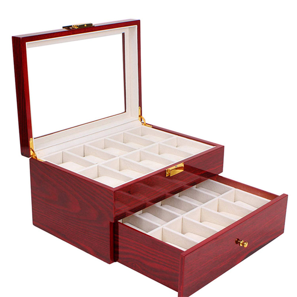 Jack Brown Luxury 20-Slot Wooden Watch Display Box - Red